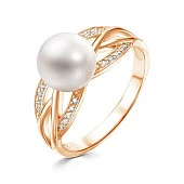 Кольцо из желтого золота с белой речной жемчужиной 8,5-9 мм