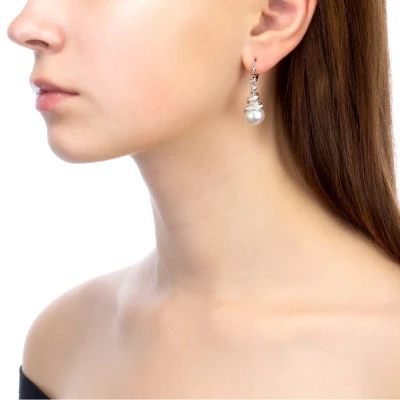 Серьги из серебра c белыми речными жемчужинами 11,5 мм