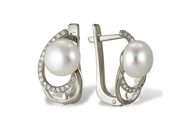 Серьги из белого золота с белыми речными жемчужинами 7,5-8 мм