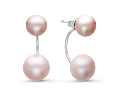 Пусеты "Диор" из серебра с розовыми речными жемчужинами 8,5-11 мм