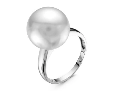 Кольцо из белого золота с белой морской Австралийской жемчужиной 13,6-13,9 мм