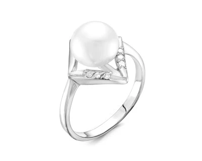 Кольцо из серебра с белой речной жемчужиной 9 мм