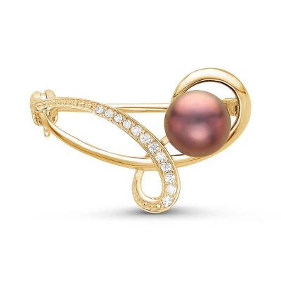 Брошь из серебра с черной речной жемчужиной 7,5-8 мм