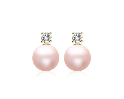 Серьги-гвоздики из серебра с розовыми речными жемчужинами 8,5-9 мм