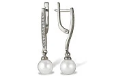 Серьги из белого золота с белыми речными жемчужинами 8,5-9 мм