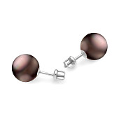 Пусеты из серебра 925 пробы с темно-шоколадными речными жемчужинами 10-10,5 мм Пусеты из серебра 925 пробы с темно-шоколадными речными жемчужинами 10-10,5 мм