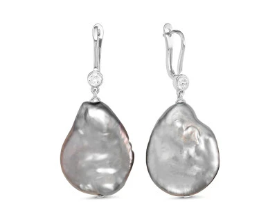 Серьги из серебра с серебристыми жемчужинами "Барокко" 21-27 мм