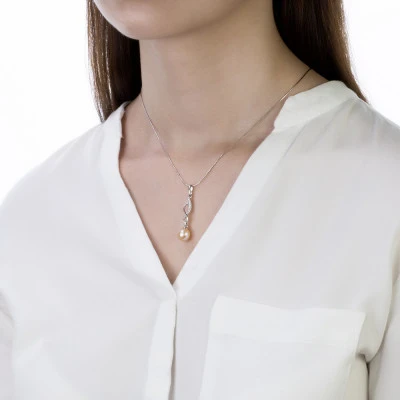 Кулон из серебра с розовой речной жемчужиной 8,5-9 мм