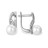 Серьги из белого золота с белыми речными жемчужинами 7,5-8 мм 
