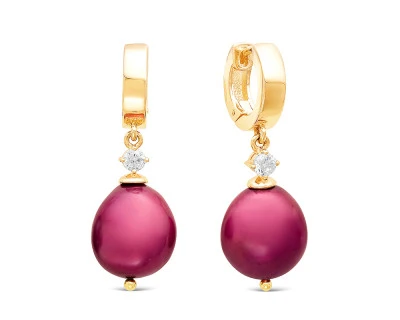 Серьги из серебра с красными речными жемчужинами "Барокко" 11-12 мм