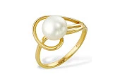 Кольцо из желтого золота с белой речной жемчужиной 7,5-8 мм