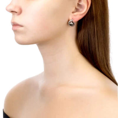 Серьги из серебра с черными речными жемчужинами 8,5-9 мм