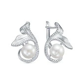 Серьги из серебра с белыми речными жемчужинами 9,5-10 мм