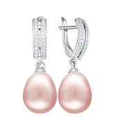 Серьги из серебра c розовыми речными жемчужинами 10-11 мм