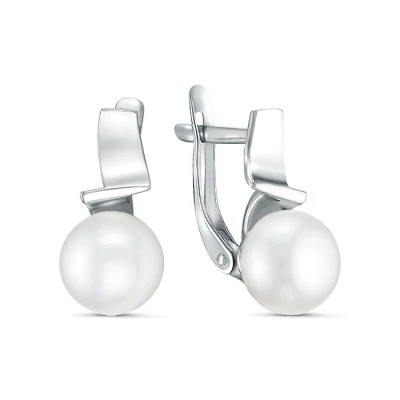 Серьги из белого золота с белыми речными жемчужинами 7,5-8 мм
