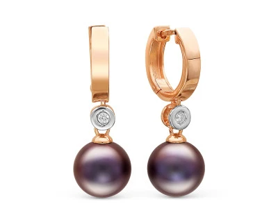 Серьги из серебра с черными речными жемчужинами 8,5-9 мм