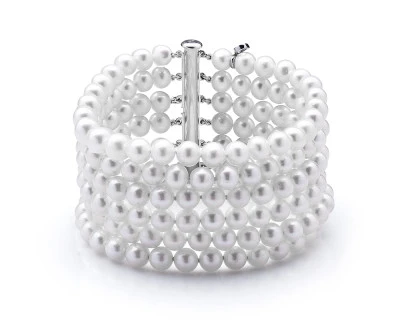 Браслет в 6 рядов из белого круглого речного жемчуга. Жемчужины 6-6,5 мм