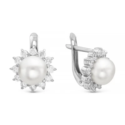 Серьги из серебра с белыми речными жемчужинами 7,5-8 мм