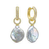 Серьги из ювелирного сплава с серебристым барочным жемчугом 23 мм