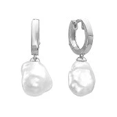 Серьги из серебра с белыми речными жемчужинами "Барокко" 12-14 мм