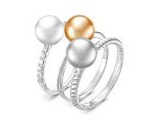 Кольцо "Трио" из белого золота с морскими жемчужинами Акойя 7,5-8 мм
