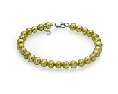 Браслет из фисташковых круглых речных жемчужин класса ААА. Жемчужины 6-6,5 мм