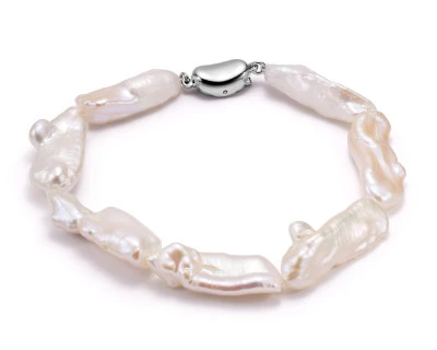 Браслет из белого барочного речного жемчуга класса ААА. Жемчужины 8-10 мм