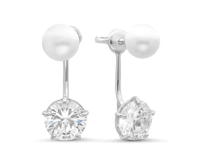 Пусеты "Диор" из серебра с белыми речными жемчужинами 7-7,5 мм