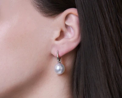 Серьги из белого золота с белыми морскими Австралийскими жемчужинами 13-13,5 мм