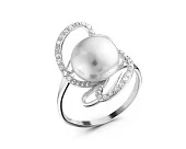 Кольцо из серебра с белой речной жемчужиной 9,5-10 мм