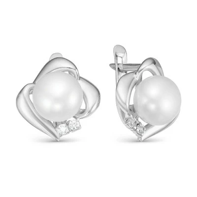 Серьги из серебра c белыми речными жемчужинами 8,5-9 мм