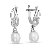 Серьги из серебра с белыми речными жемчужинами 7,5-8 мм