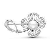 Брошь "Цветок" из серебра с белой речной жемчужиной 7,5-8 мм Брошь "Цветок" из серебра с белой речной жемчужиной 7,5-8 мм