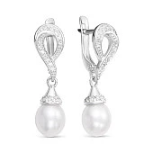 Серьги из серебра c белыми речными жемчужинами 7,5-8 мм