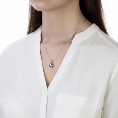 Кулон "Богема" из серебра с серебристой морской Таитянской жемчужиной 10 мм