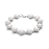 Браслет из серебра с белыми речными жемчужинами. Жемчужины 8-8,5 мм