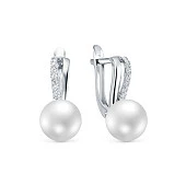 Серьги из серебра с белыми речными жемчужинами 8-8,5 мм