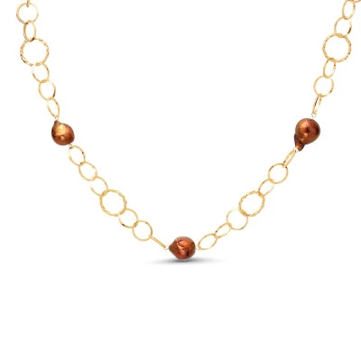 Цепочка из серебра с шоколадными барочными речными жемчужинами 13-16 мм