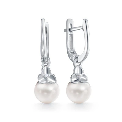 Серьги из серебра с белыми речными жемчужинами 9,5-10 мм