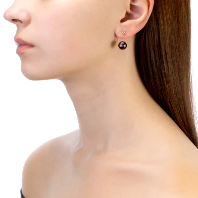 Пусеты "Диор" из серебра с черными речными жемчужинами 9,5-10 мм