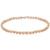 Ожерелье из розового рисообразного речного жемчуга. Жемчужины 7,5-8 мм