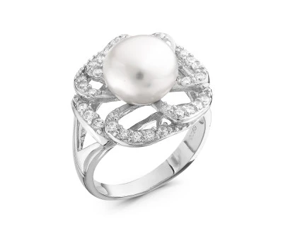 Кольцо из серебра с белой речной жемчужиной 9,5 мм