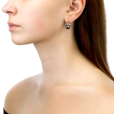 Серьги из серебра с черными речными жемчужинами 8,5-9 мм