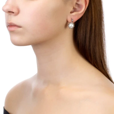 Серьги из серебра c белыми речными жемчужинами 9,5-10 мм