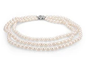 Ожерелье 3-рядное из белого рисообразного речного жемчуга класса ААА. Жемчужины 7-7,5 мм