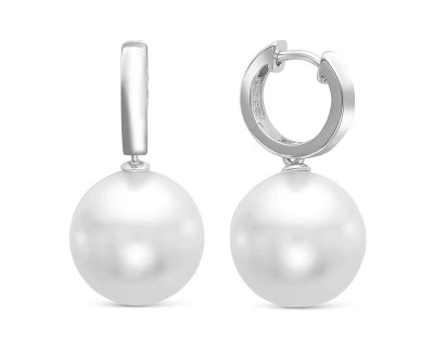 Серьги из белого золота с белыми морскими Австралийскими жемчужинами 12,6-12,9 мм