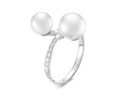 Кольцо из белого золота с белыми морскими жемчужинами Акойя 7-9 мм
