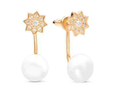 Пусеты "Диор" из серебра с белыми речными жемчужинами 8,5-9 мм