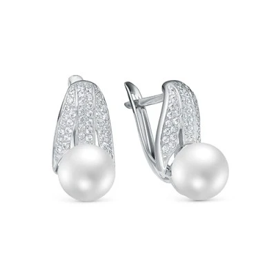Серьги из серебра с белыми речными жемчужинами 8-8,5 мм