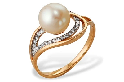 Кольцо из красного золота с белой речной жемчужиной 8,5-9 мм